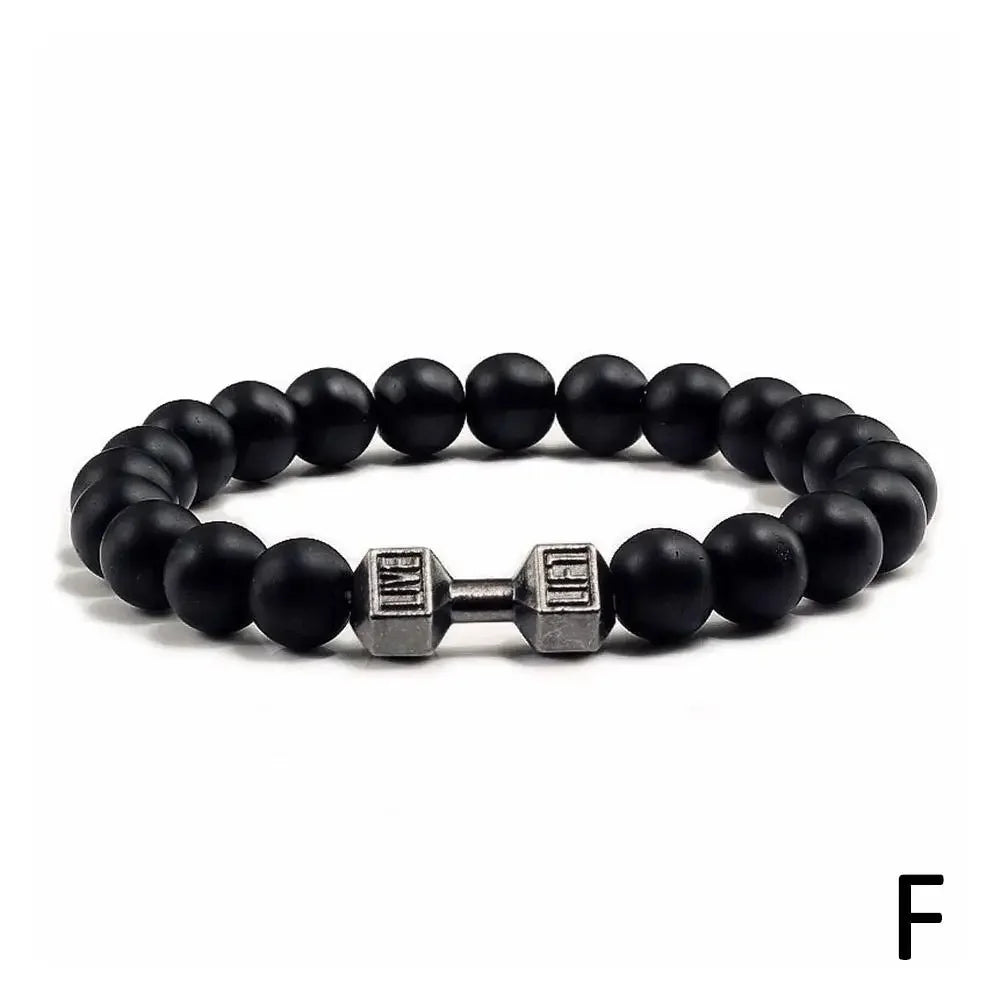 Natural Black Volcanic Lava Stone Dumbbell Bracelet Black Matte Beads Bracelets Fitness Barbell Jewelry Pulseras for Women