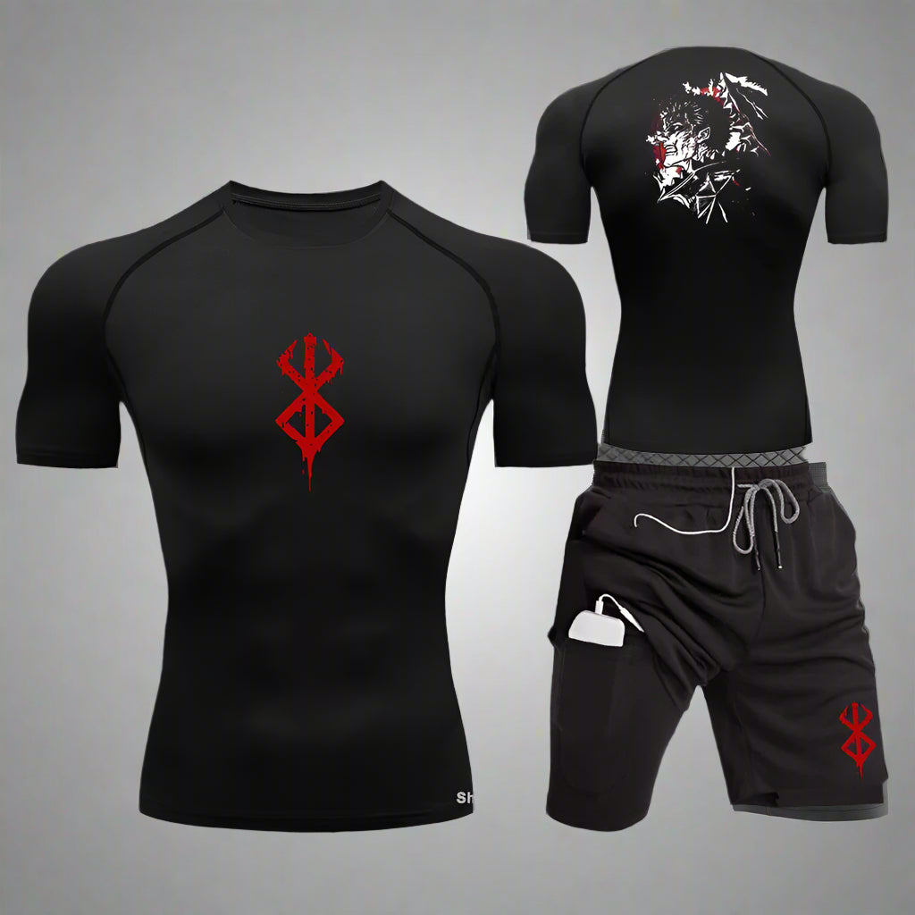 Men Sports Compression Clothing Two-Piece Summer Casual Fitness Suit Short-Sleeved T-Shirt + Shorts Casual Sportswear Suit S-3XL