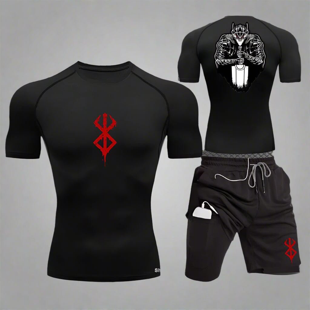 Men Sports Compression Clothing Two-Piece Summer Casual Fitness Suit Short-Sleeved T-Shirt + Shorts Casual Sportswear Suit S-3XL