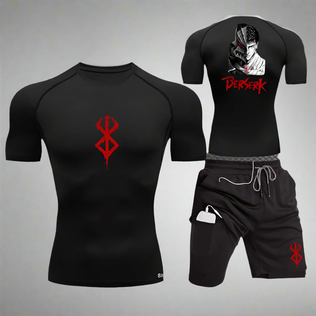 Men Sports Compression Clothing Two-Piece Summer Casual Fitness Suit Short-Sleeved T-Shirt + Shorts Casual Sportswear Suit S-3XL