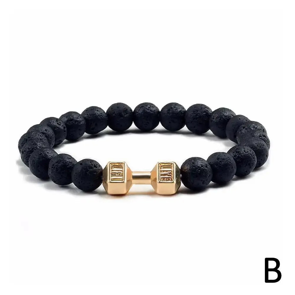 Natural Black Volcanic Lava Stone Dumbbell Bracelet Black Matte Beads Bracelets Fitness Barbell Jewelry Pulseras for Women