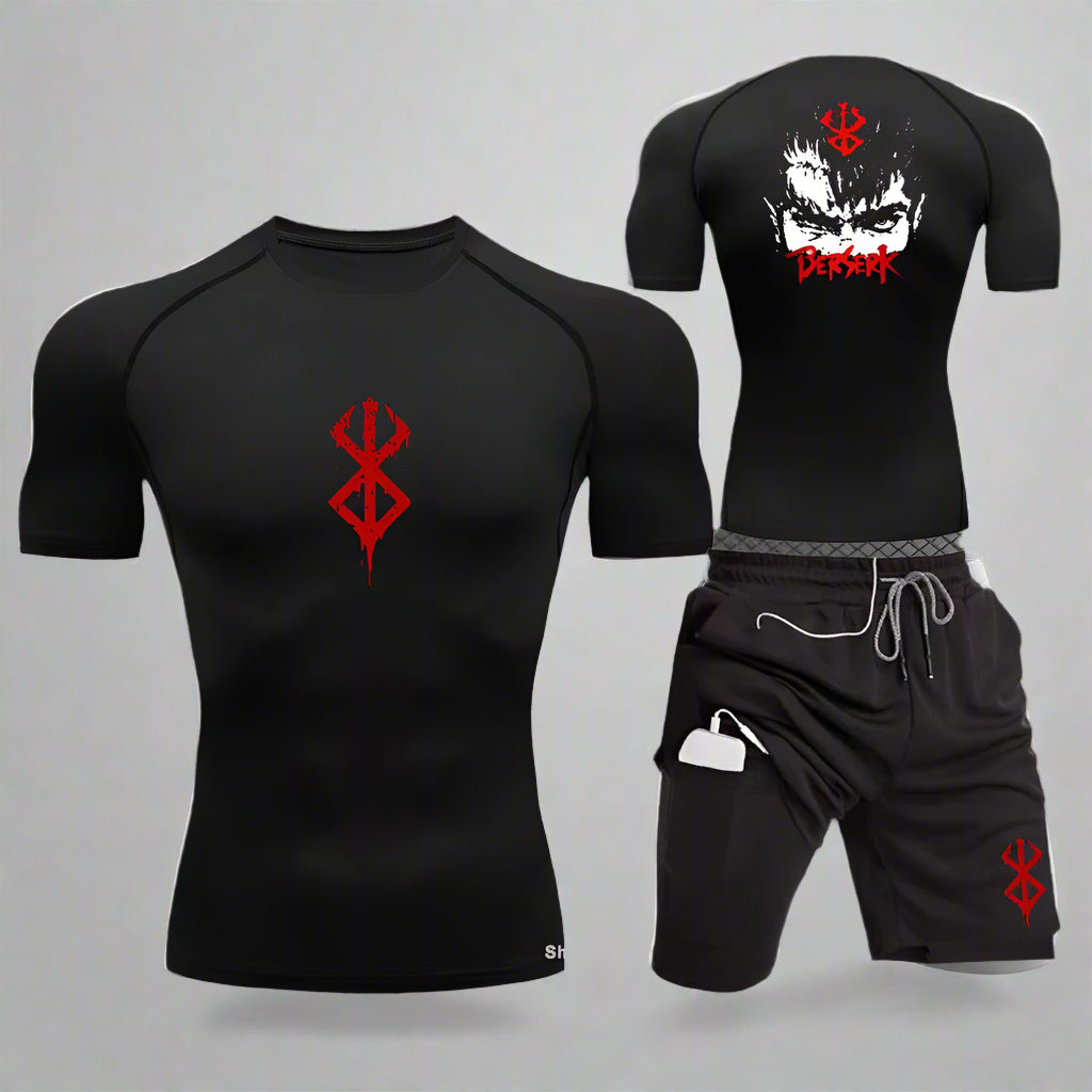 Men Sports Compression Clothing Two-Piece Summer Casual Fitness Suit Short-Sleeved T-Shirt + Shorts Casual Sportswear Suit S-3XL