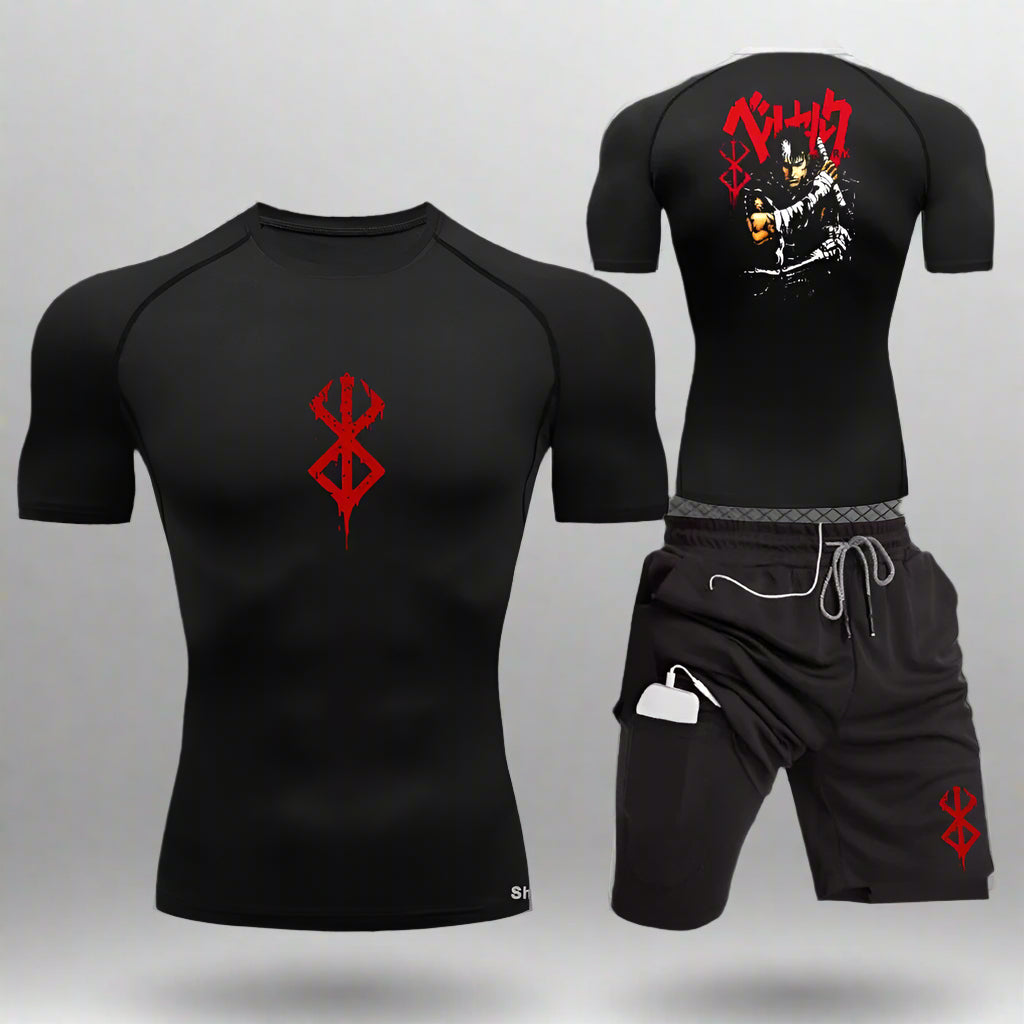Men Sports Compression Clothing Two-Piece Summer Casual Fitness Suit Short-Sleeved T-Shirt + Shorts Casual Sportswear Suit S-3XL