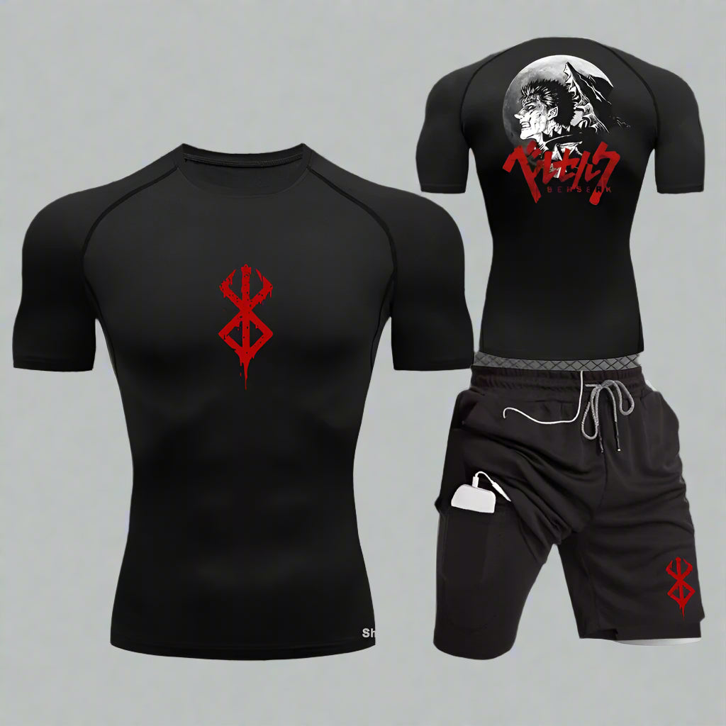 Men Sports Compression Clothing Two-Piece Summer Casual Fitness Suit Short-Sleeved T-Shirt + Shorts Casual Sportswear Suit S-3XL