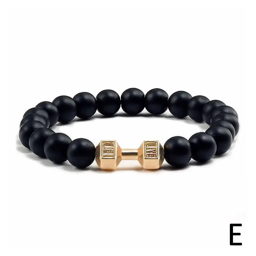 Natural Black Volcanic Lava Stone Dumbbell Bracelet Black Matte Beads Bracelets Fitness Barbell Jewelry Pulseras for Women