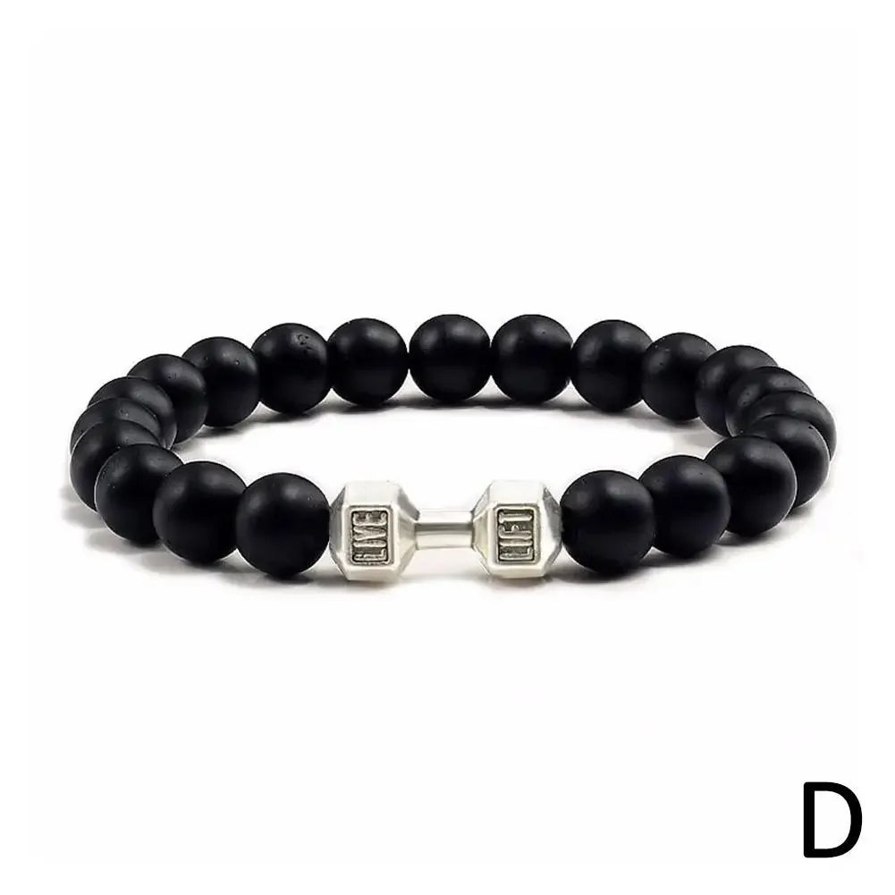 Natural Black Volcanic Lava Stone Dumbbell Bracelet Black Matte Beads Bracelets Fitness Barbell Jewelry Pulseras for Women