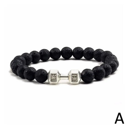 Natural Black Volcanic Lava Stone Dumbbell Bracelet Black Matte Beads Bracelets Fitness Barbell Jewelry Pulseras for Women